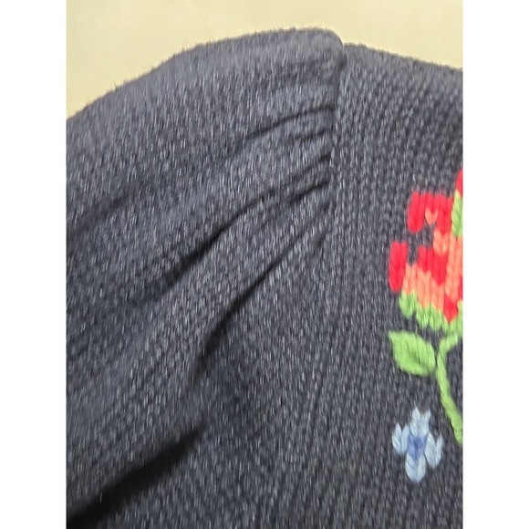 Vintage Knitted Floral Short Sleeve Sweater Cardigan Navy Blue GrannyCore Size S - Picture 8 of 13